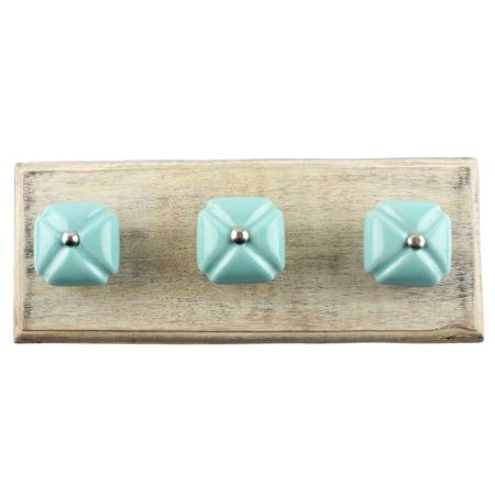 Solid Sage Green Square Ceramic Wooden Hook Online